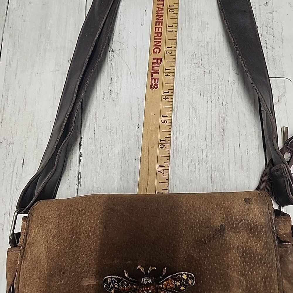 Vintage Bijoux Terner Brow Suede Crossbody SoHo Bag Flap Front with Leather Trim - Picture 7 of 11